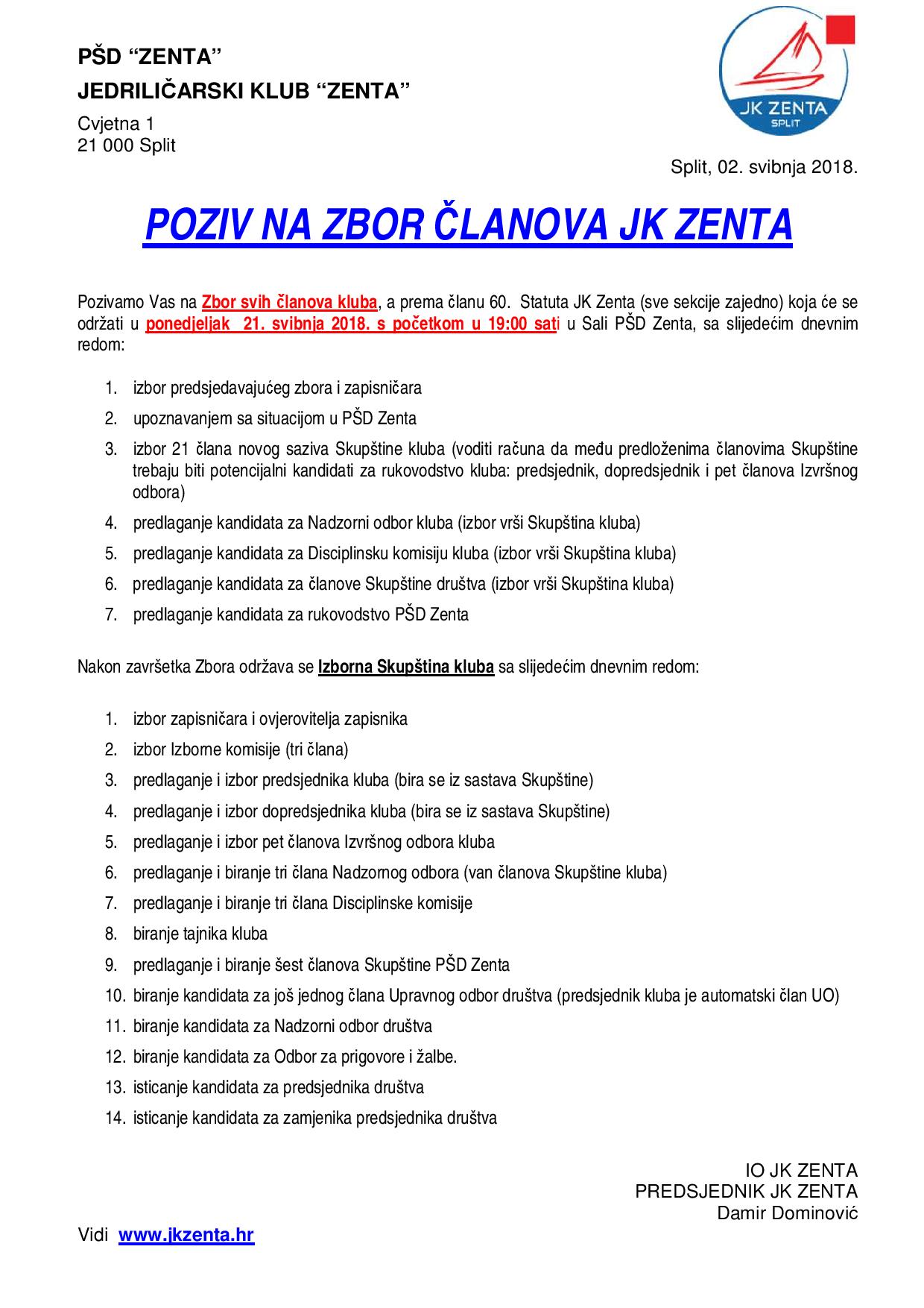 POZIV NA ZBOR I SKUPŠTINU page 001